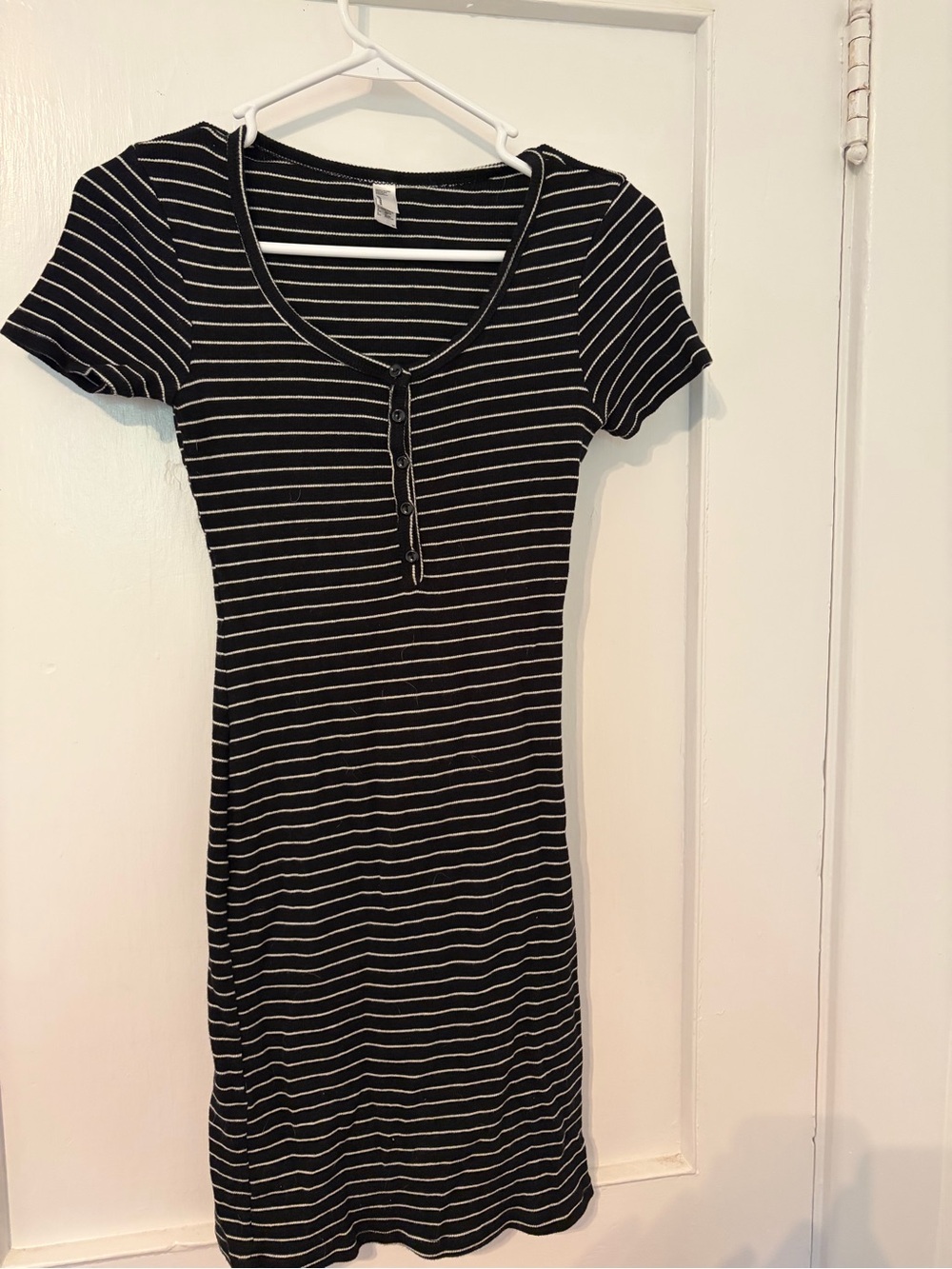 American Apparel Black and White Striped Midi Henley Dress